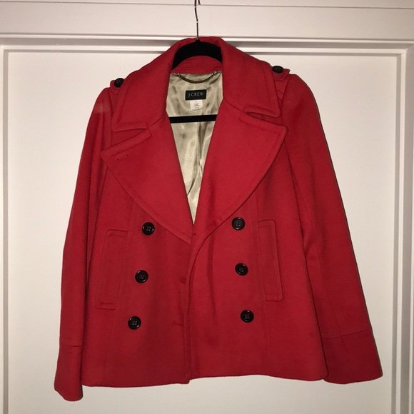 J Crew Red Pea Coat - Picture 1 of 5